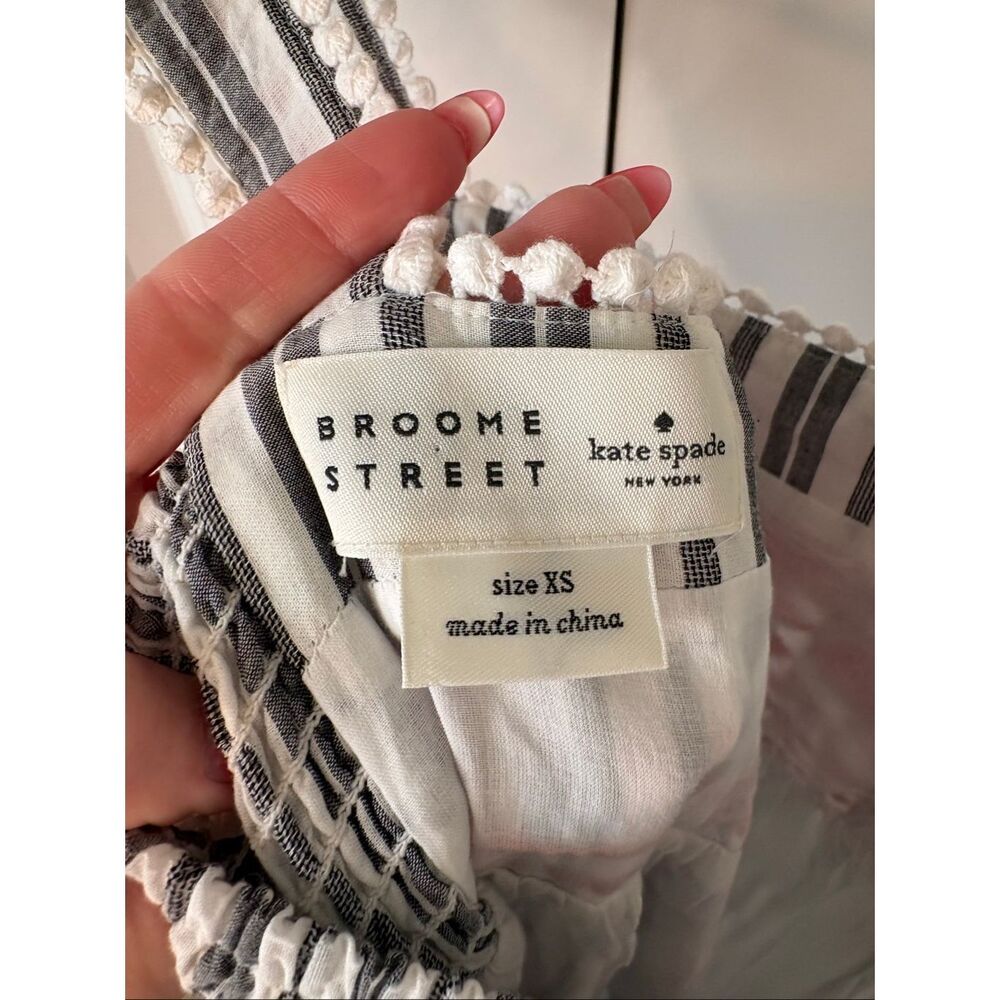Kate Spade Broome Street Grey & White Striped With Red Embroidery Midi Dress XS - Picture 8 of 8